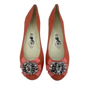 Francesca's CG Shoes Womens Size 9 Coral Jeweled Slip On Ballet Flats Prew Snake